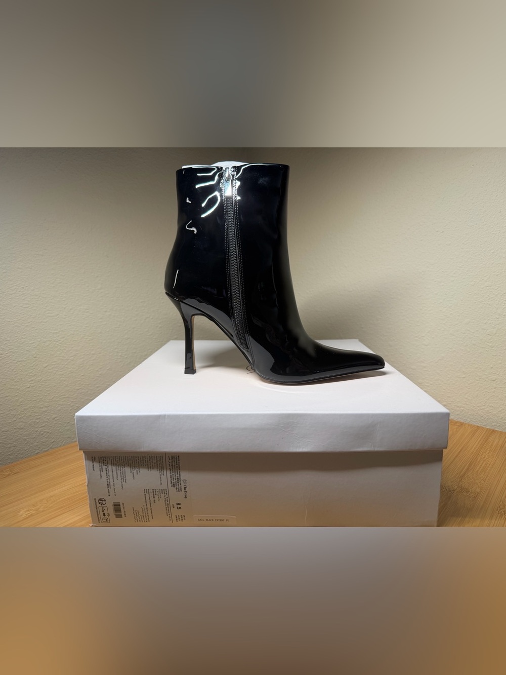 Women's The Drop Gail Black Patent Pointed Ankle Boot Side Zip Size 8.5 NIB